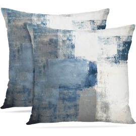 2 Pack Blue Grey White Abstract Art Pillow Covers Decorative Throw Pillowcase, Gallery Modern Cushion Covers for Couch Home Bedroom Living Room Décor 18x18 Inch