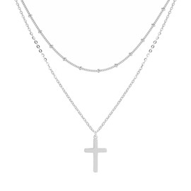 MILAKOO Mehrschichtige Halskette für Frauen Silber Plattiert Zierliche Perlen Ketten Link Kreuz Halskette Stapelbar Halskette Halsband Choker