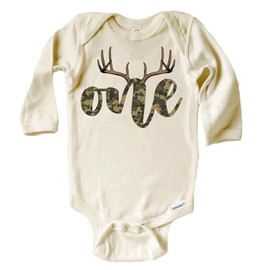 First Birthday Hunting Baby Bodysuit | The Big One Bodysuit | Natural Bodysuit (Natural, Long Sleeve 12 Month)