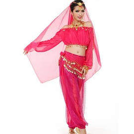 Astage Women's Belly Dance Suit Costume Active Wear Waist Belt Sets Hot Pink