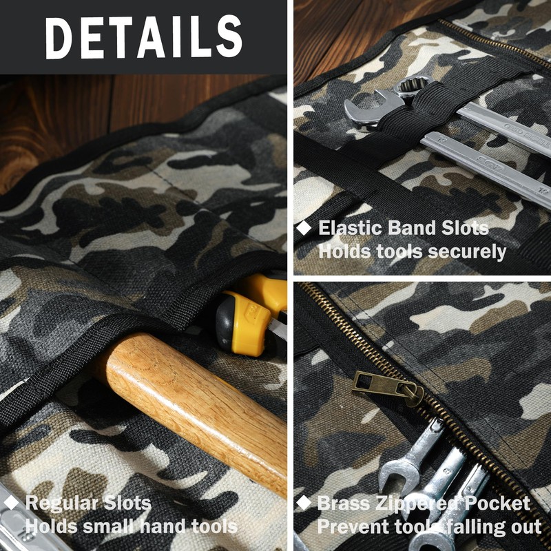Tool Roll Bag Organizer, Heavy Duty 16OZ Waxed Canvas Roll