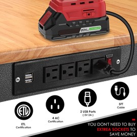 OLBRUS 48 "Adjustable Workbench with Power Outlet, Heavy Duty 2000 LBS Load Capacity Hardwood Workbench Suitable for Workshop, Office, Garage, Home