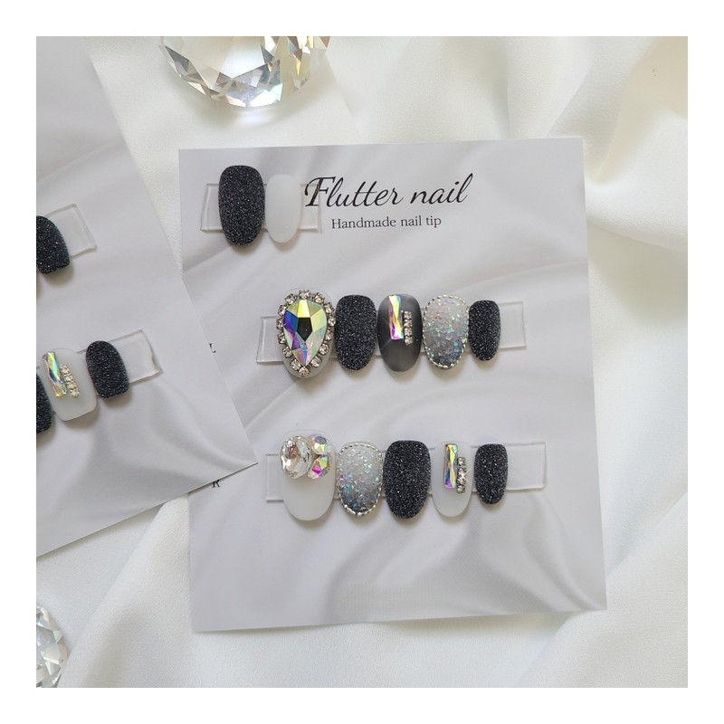 Black Purringle Pixie Handmade Nail Tip - Midi Ballet /