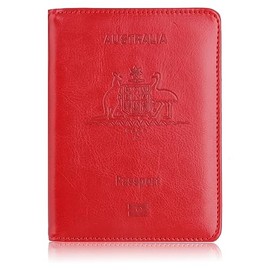 Passport Holder Travel Bag Cover Case, Slim Leather Travel Passport Wallet Holder RFID Blocking ID Card ID Credit Business Cards Case Cover Travel Documents Organizer (Red)
