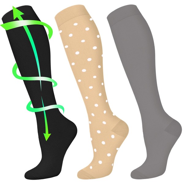 Iseasoo - 3 pares de calcetines de compresión para mujeres y hombres, circulación de 20 a 30 mmHg, mejor para médicos, correr, atletismo, enfermería (L/XL)