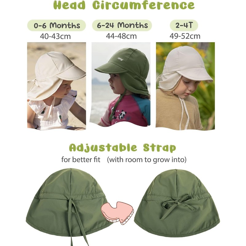 FURTALK - Gorro de sol para bebé, UPF 50+, ajustable,