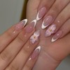Summer Press on Nails Short Almond 3D Flower Designs,YIHONGYAN Glossy