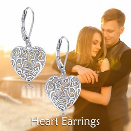 NIFUNAO Heart Earrings 925 Sterling Silver Heart Dangle Drop Earrings Heart Jewelry for Women Heart