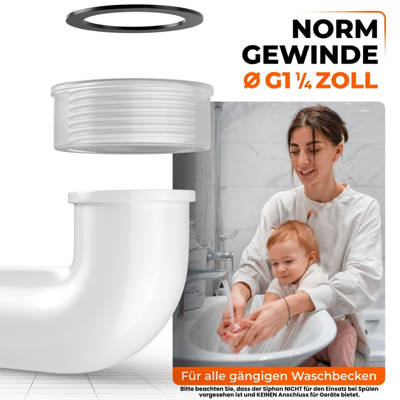 AquaHeld® Raumsparsiphon Waschbecken [Made in Germany] – Siphon 1 1/4"
