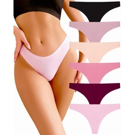 FINETOO 6 Pack Thongs for Women Seamless Hipster Low Rise Breathable Invisible Panties No Show Underwear XS-XL (L)