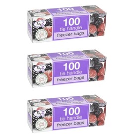 x3 Tidyz 100 Fridge Freezer Food Bags with Tie Handles Large Food & Freezer Clear Plastic Storage Sandwich Bags with Tie Handles for All Types of Food Preservations (Total 300 Food Freezer Bags)
