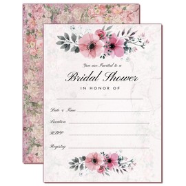 Elcer Bridal Shower Invitations with Envelopes | Floral and Vintage Rustic Design | Watercolor Floral Fill-in Style invites | 25 Pack 4 x 6 Double Sided Print