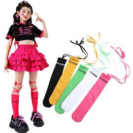 ZGKULAEAOW Socks, Dance Costume Accessories, Kids High Socks, Children's Dance Clothes, Cross Strap Socks, Dance Wear, Girls, Colorful Neon Colors, Flashy, Black