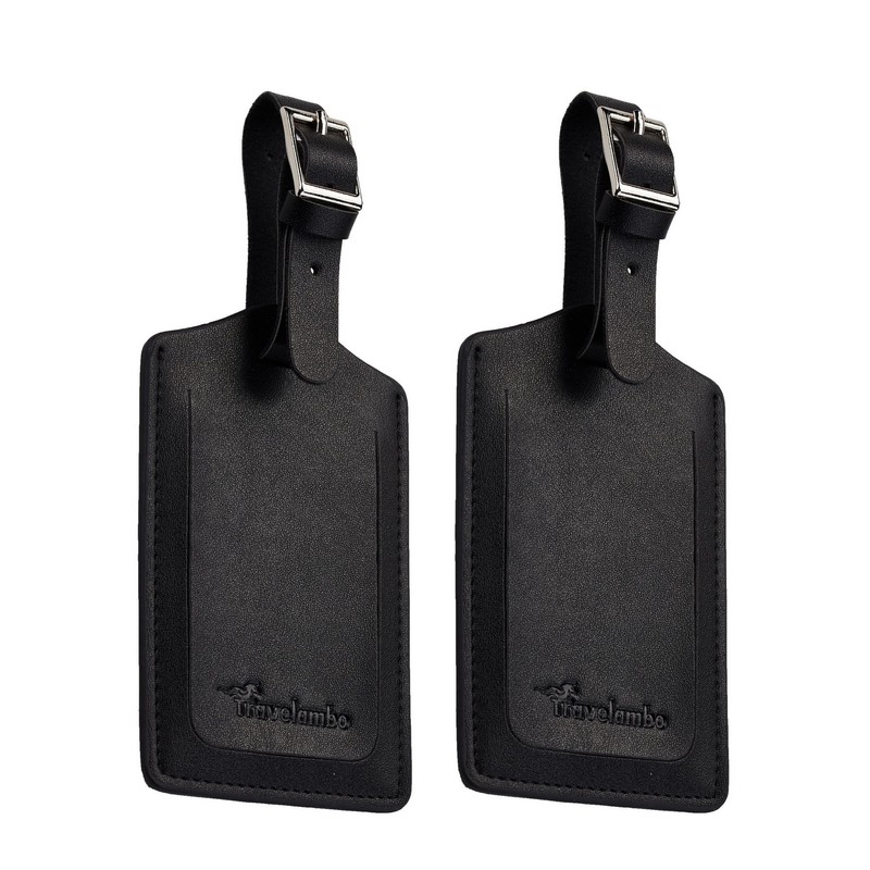 8 Pack Leather Luggage Travel Bag Tags by Travelambo Black