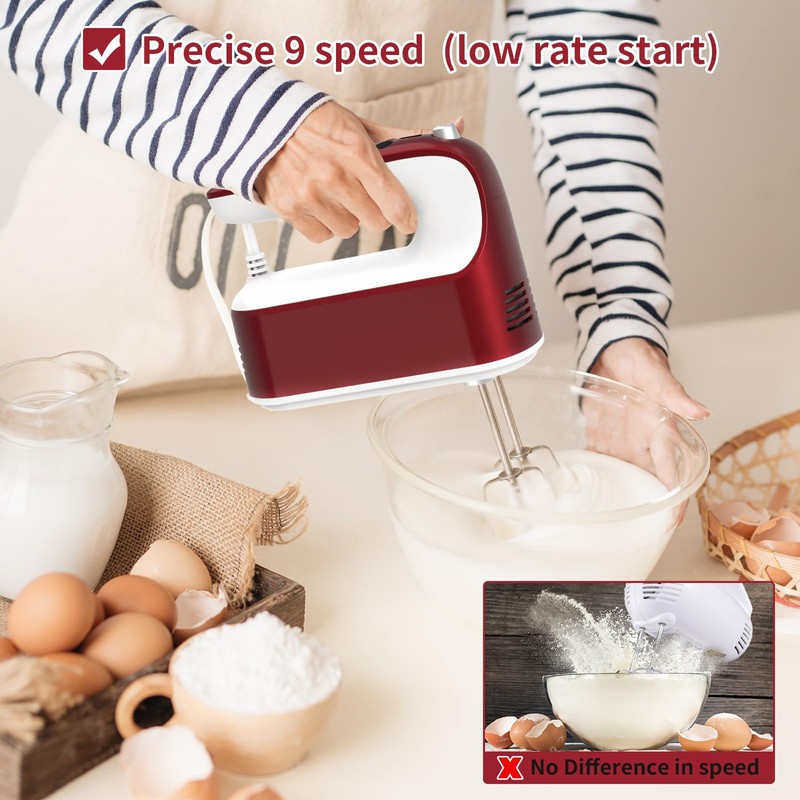 Yomelo 9-Speed Digital Hand Mixer Electric, 400W Powerful DC Motor,