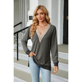 iChunhua Oversized V Neck Jumper Women Ladies Tunic Tops Size 18 20 Dark Grey 2XL