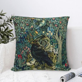 Dripglw William Forest Raven On Acanthus Leaves Blue Green Floral 12 Morris Throw Pillow Covers 18x18 Inch Aesthetic Pillow Decorative Pillowcase Home Decor Living Room Cushion Case Bed Sofa Couch