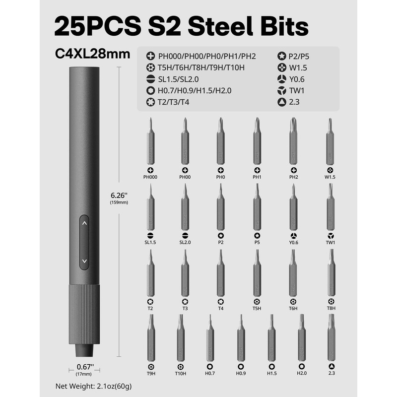 HOTO 25-in-1 Mini Electric Screwdriver, 3.7V Precision Screwdriver Set, USB-C