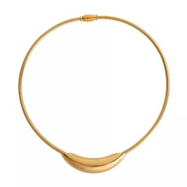 ZARD Curved Tube Charm Snake Chain Collar Necklace In 14K Gold Plating