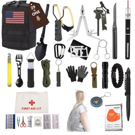 29-in-1 Outdoor Survival Gear Kit with Heavy-Duty Storage Bag, First Aid & Fire Starter – Emergency Tools for Camping Hiking, Gifts for Dad, Husband, Men Women（YSK02BK）