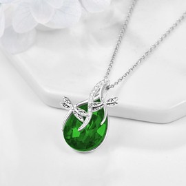 S925 Sterling Silver Necklaces for Women Dainty Teardrop Necklace Dragonfly Pendant Minimalist Birthstone Necklace Valentine's Day Gifts for Girls Wife (05-May-Emerald)