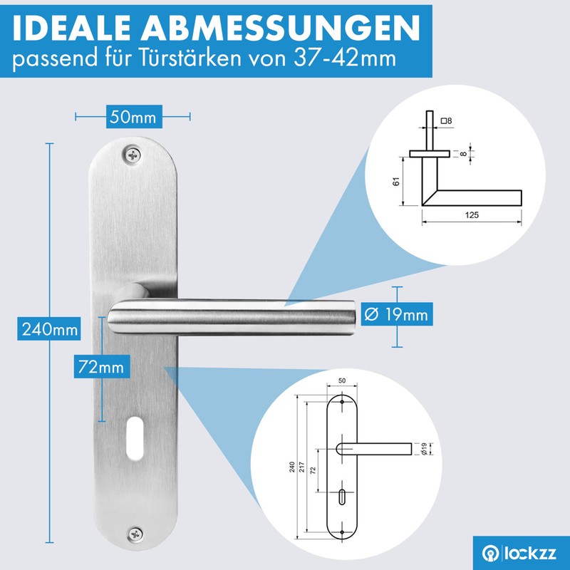 lockzz Door Handle Set Nuremberg, Stainless Steel, Door Fitting for