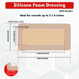 FRESINIDER 4" x 8" Pack of 5 Silicone Foam Wound Dressing - Waterproof Adhesive Bandages with Bordered - Super Absorbent & Breathable for Optimal Wound Care
