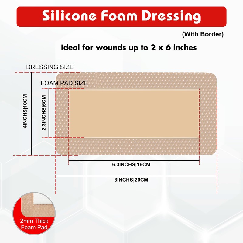 FRESINIDER 4" x 8" Pack of 5 Silicone Foam Wound