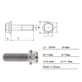 Wanyifa Titanium Hex Small Flange Head Bolt M8 15 20 25 30 35 40 45 50 55 60 65mm x1.25mm Pack of 4 (M8x25mm, Normal Titanium)