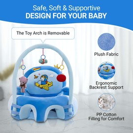 Baby Support Sofa, Infant Sitting Chair, Plush, Attachable and Removable Learning and Interactive Entertainment Seat, Anti-Drop, Baby Chair for 6+ Months for Safe Sitting (Blue)