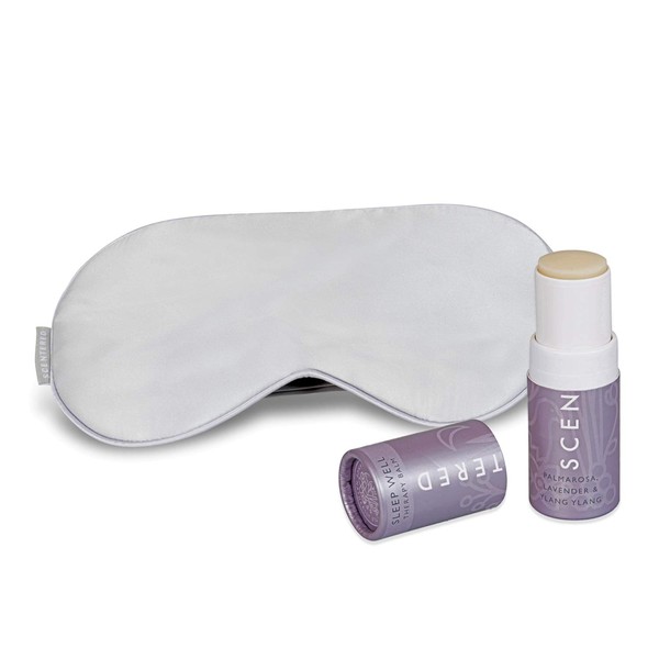 Scentered SLEEP WELL ESSENTIALS Aromatherapy Balm & Silk Eyemask Travel Gift Set - Supports Bedtime Relaxation & Restful Sleep - Lavender, Chamomile & Ylang Ylang Blend