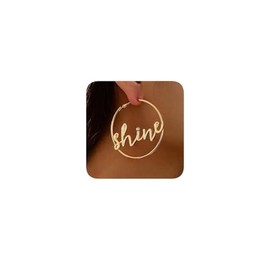 Gold Pated Large Circle Hoop Earrings with Shine Script, Lightweight Fashion Statement Jewelry for Women, 60mm