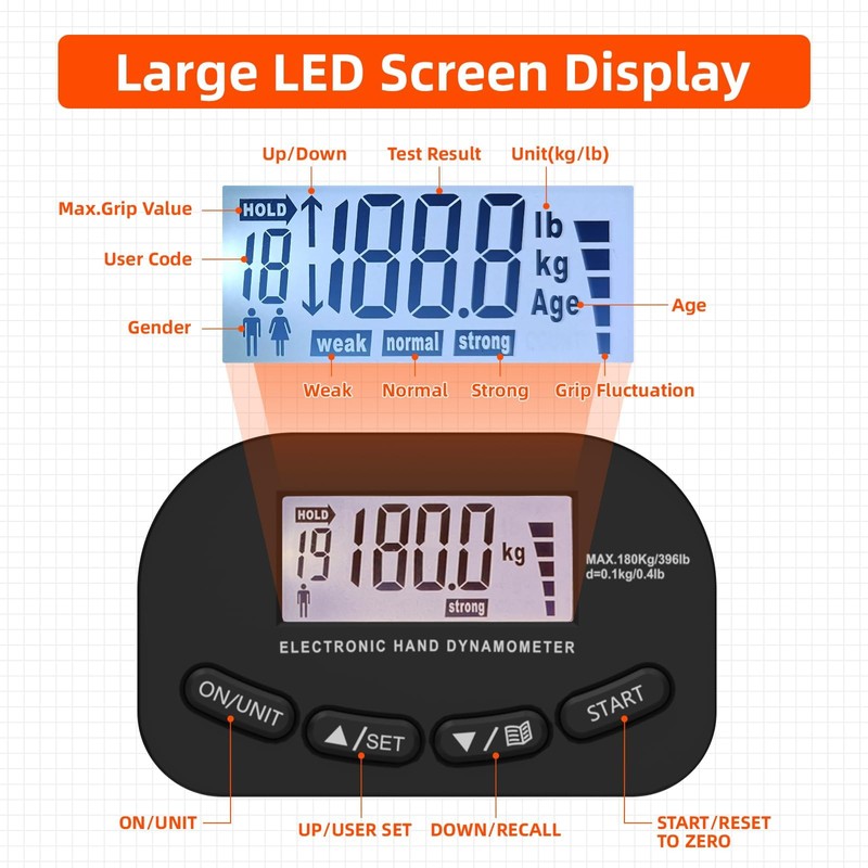 Digital Hand Dynamometer Grip Strength Tester, Digital Dynamometer for Hand