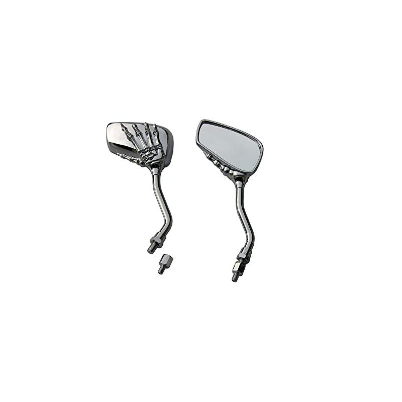 MotorToGo Small 3D Silver Skull Hand Rear Motorcycle Mirrors Compatible