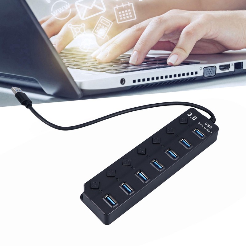 Vikye Hub, 7-Port USB Data Hub Splitter with Independent Switch,