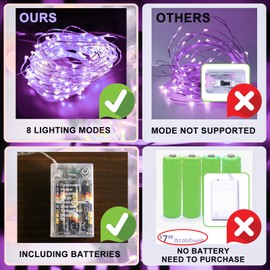 SINAMER Light Purple Fairy Lights Battery Operated (Included), 8 Modes & Auto Timer, 16FT 50Led Mini Twinkle Lights, Waterproof Battery Operated Lights for Party Bedroom Christmas