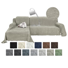 ROFASVCO 1OO% Waterproof Sectional Couch Covers for Dogs Chenille L Shape Sofa Cover Blanket Set 2 Pieces Sectional Slipcover with Tassel Soft Washable Pet Furniture Protector (XX-Large, Khaki)