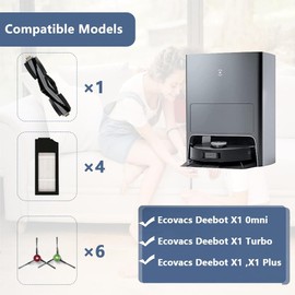 11 Pcs Accessories Kit for Ecovacs Deebot X1 Plus/Ecovacs Deebot T10 Plus Robot Vacuum Replacement Parts, 1 Main Brush, 6 Side Brushes, 4 Filters