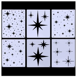 XGNG 6pcs Sparkling Star Pattern Painting Stencil Reusable Plastic Wall Painting Stencil Wooden Decorative Crafts for Painting on Wall Doors