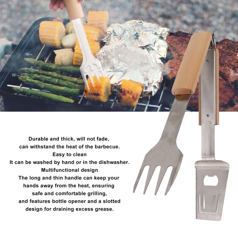 Grill Spatula Fork Tongs Durable Stainless Steel Food Tongs Multifunctional
