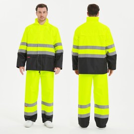 ProtectX Class 3 High Visibility Rain Gear for Men Waterproof, Hi Vis Reflective Safety Rain Jacket Pant Suits Workwear, Lime Green - 4X Large