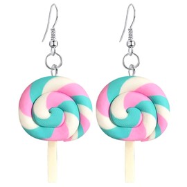 arete colgantes creativos únicos de simulación de alimentos coloridos con diseño de piruleta arcoíris hechos a mano con caramelo kawaii para mujeres y niñas, regalos de joyería de Navidad, arcilla, No es una piedra preciosa