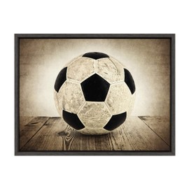 DesignOvation Sylvie Vintage Soccer Framed Canvas Wall Art By Shawn St. Peter, 18x24 Dark Grey, Transitional Sports Wall Decor For Office, Bedroom, Or Living Room