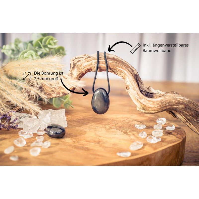 Lebensquelle Plus Black Shungite Drop Pendant | Drilled Tumbled Stone