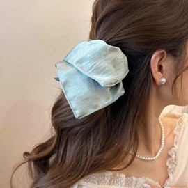 Jseng Square Hair Scrunchies - Soft and Lustrous Satin- Elastic Hair Ties Bands Hair Scrunchy Ponytail Holder for Women - 4PCs Beige, Blue, Pink, Lavender