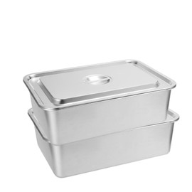 2 Pcs Stainless Steel Bus Tubs with Lid, Deep Commercial Tote Box Dish Tubs Utility Tub BBQ Prep Tub, Steam Pans, 15.7" L x 11.8" W 4" D