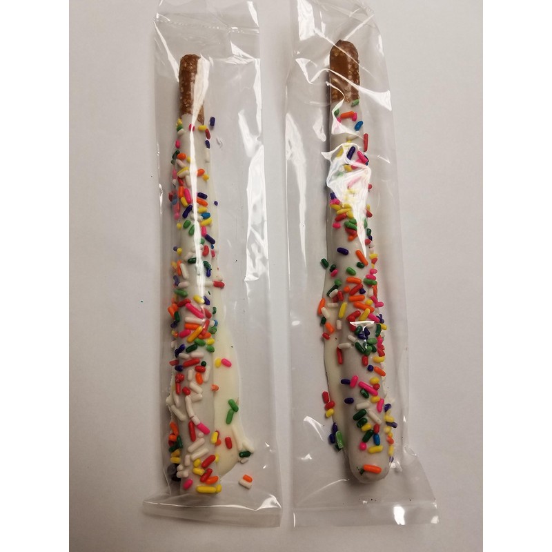 Chocolate Covered Pretzel Rods White Chocolate Rainbow Sprinkles Pieces 16