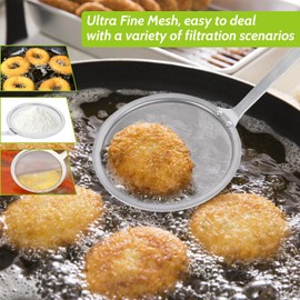 Minicoco 2 Pieces Skimmer Stainless Steel Filter Spoon Skimmer Spoon Strainer Spoon Fine Mesh Colander Oil Strainer Cooking Oil Filter Slotted Spoons for Cooking