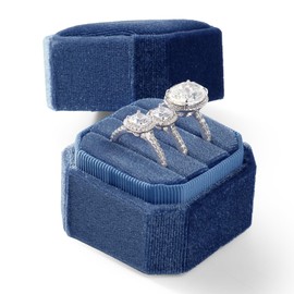 Papten 3 Slots Ring Box Velvet Ring Gift Box Wedding Day For Proposal, Engagement, Wedding,Mother's Day, Valentine's Day (Light Blue)