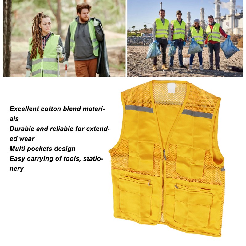 Volunteer Vest for Event Work Clothes with Multi Pockets Yellow